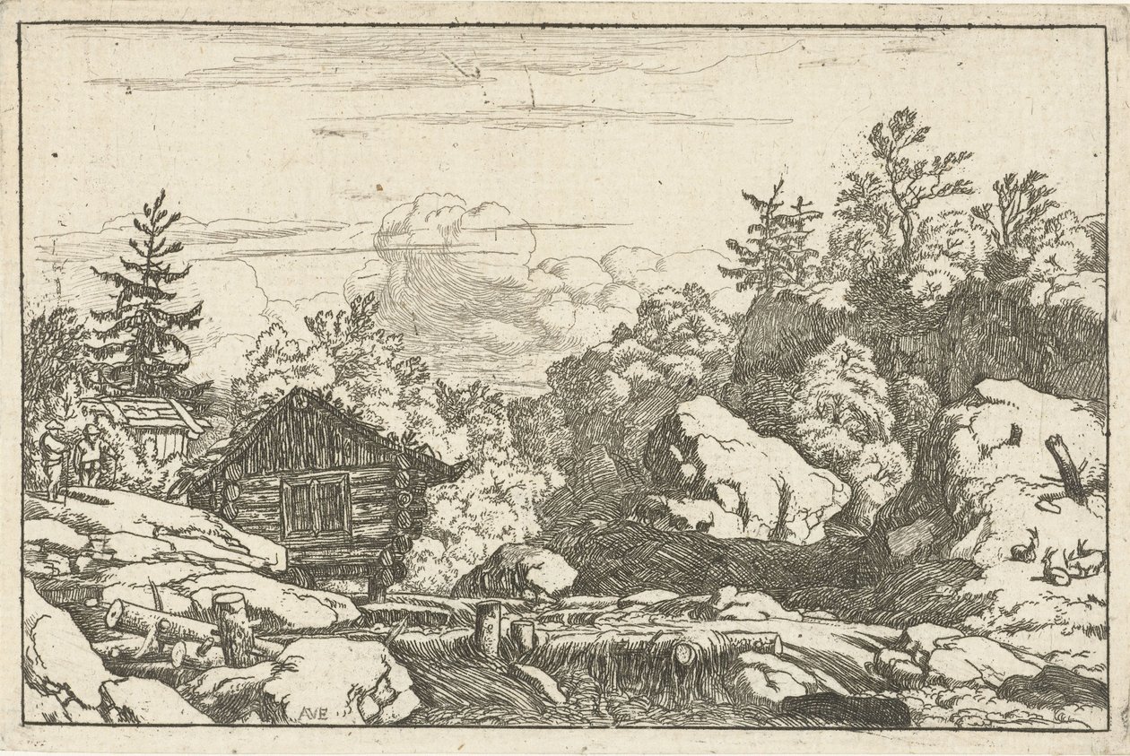 Landschaft mit Hütte bei einem Wasserfall von Allaert van Everdingen