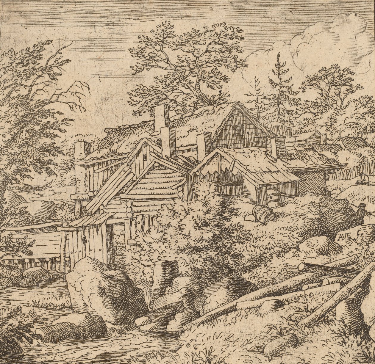 Hamlet auf einem Berghang, wahrscheinlich ca. 1645-1656 von Allart van Everdingen