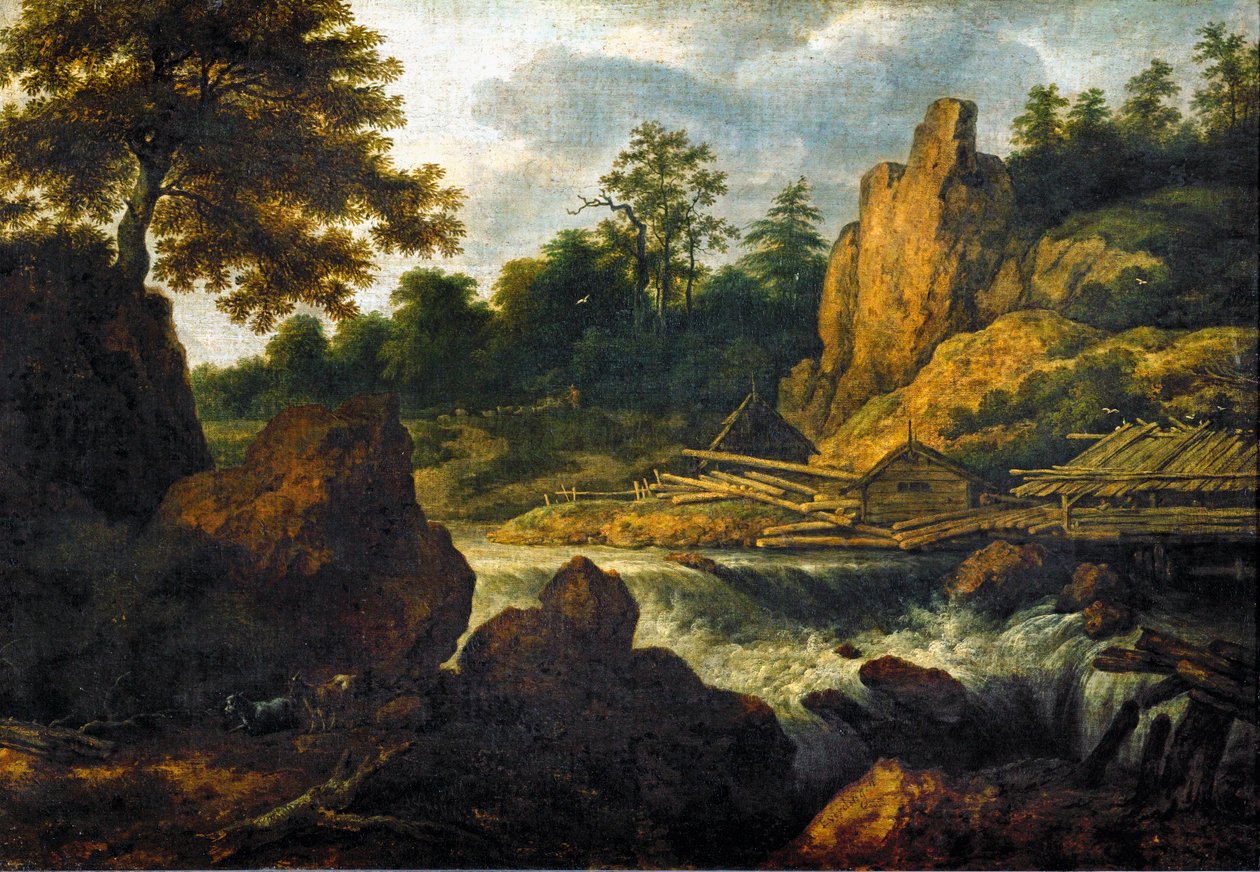 Landschaft mit Sägewerk von Allart van Everdingen