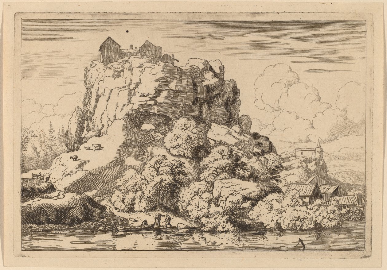 Fluss am Fuße eines hohen Felsens von Allart van Everdingen