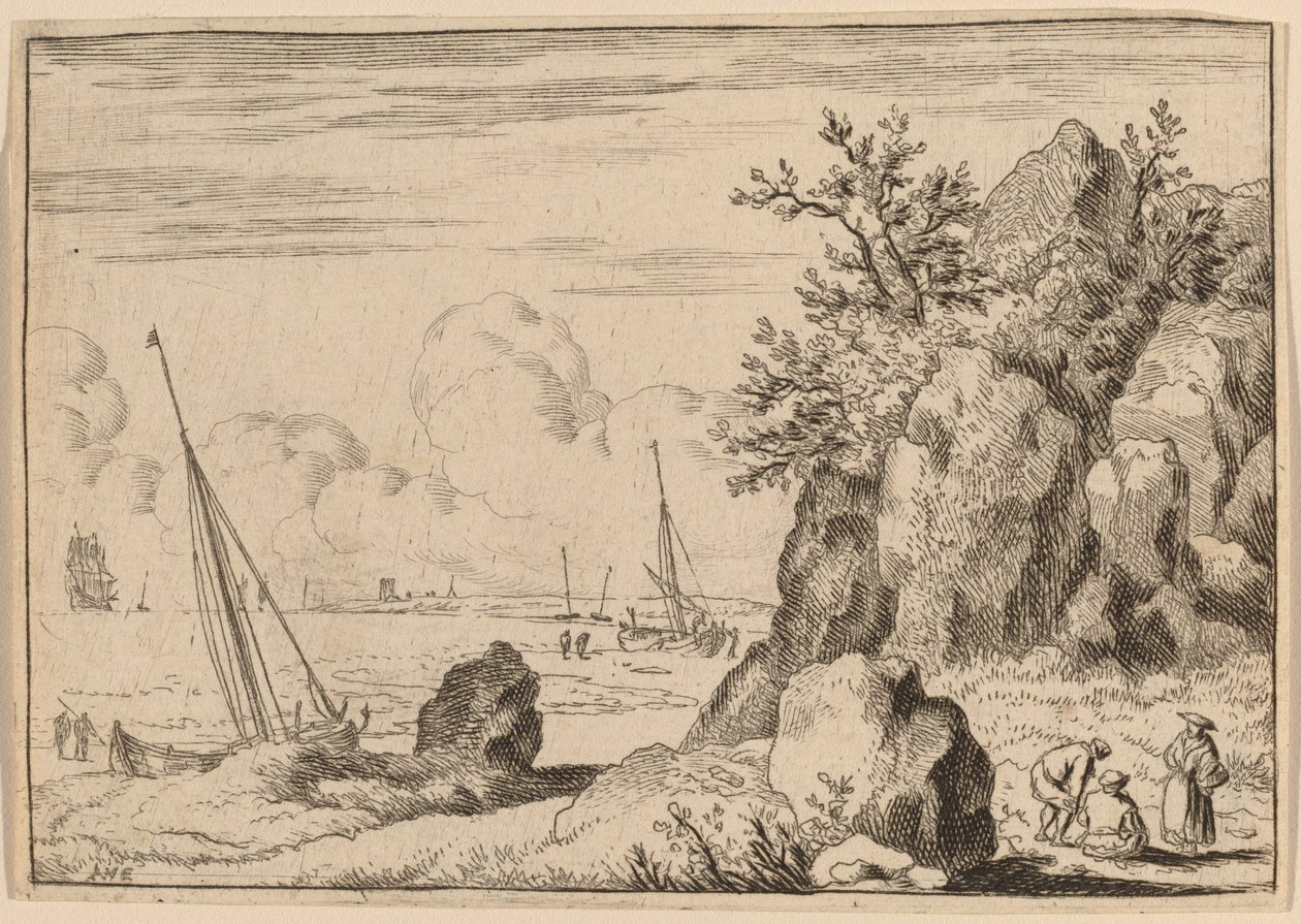 Meereslandschaft mit drei Figuren rechts von Allart van Everdingen