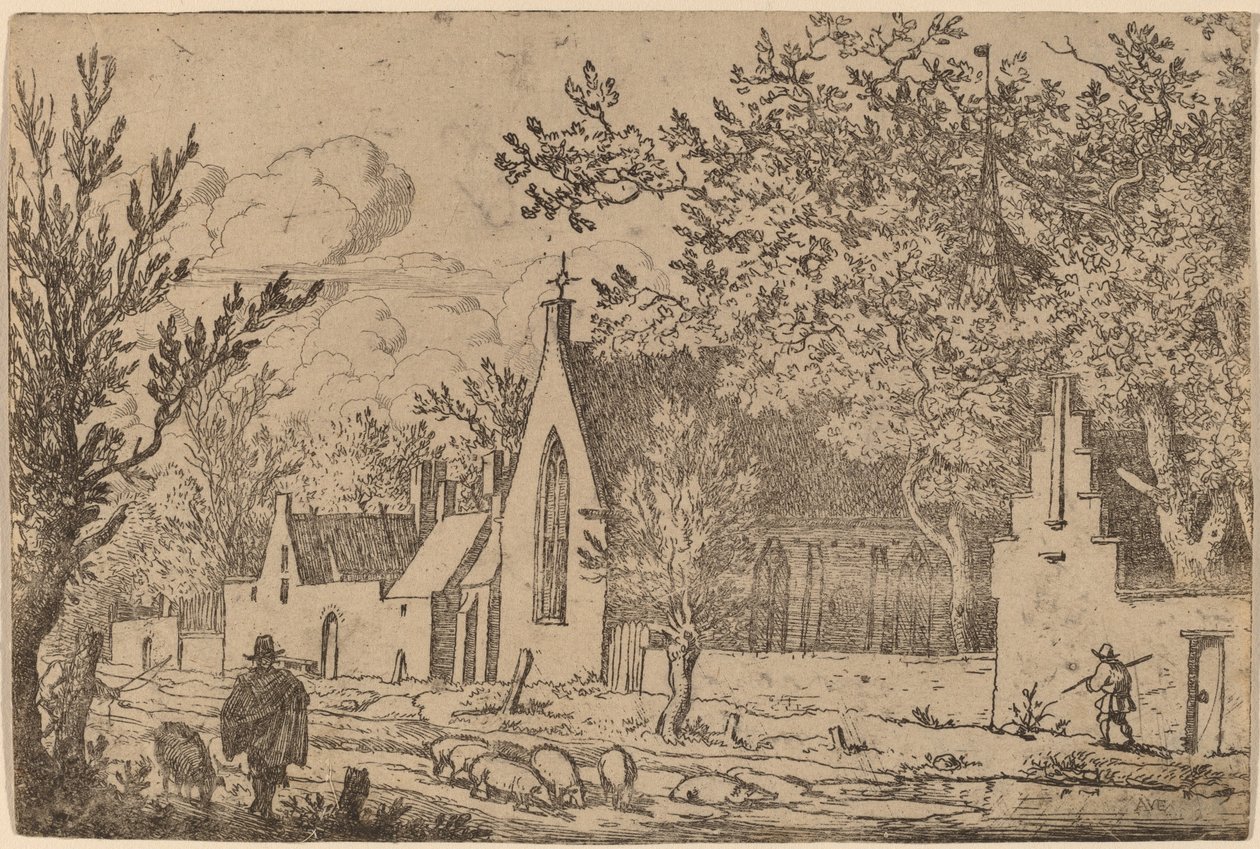 Schweinehirt in der Nähe einer Kapelle, wahrscheinlich ca. 1645-1656 von Allart van Everdingen