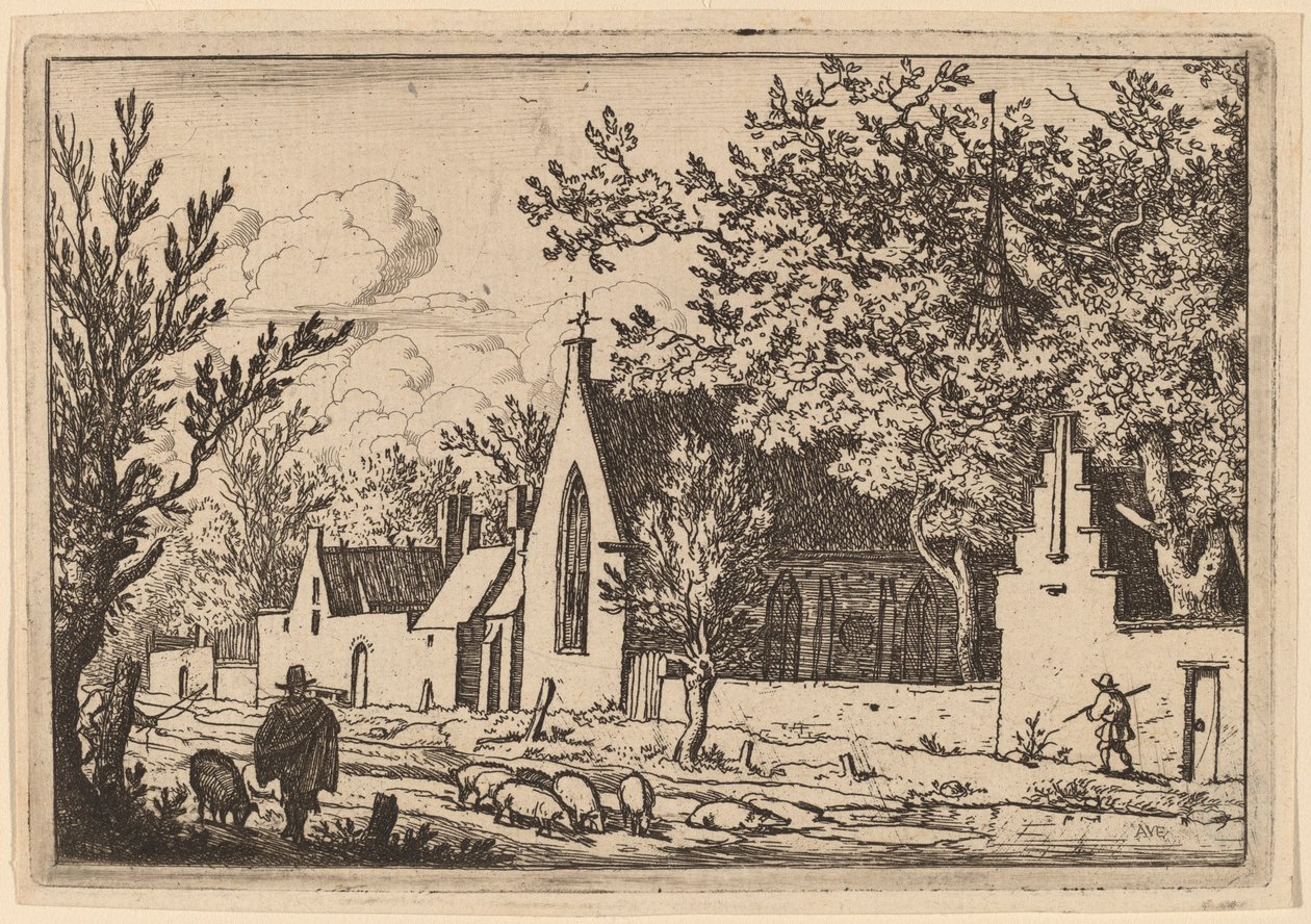 Schweinehirt in der Nähe einer Kapelle, wahrscheinlich ca. 1645-1656 von Allart van Everdingen
