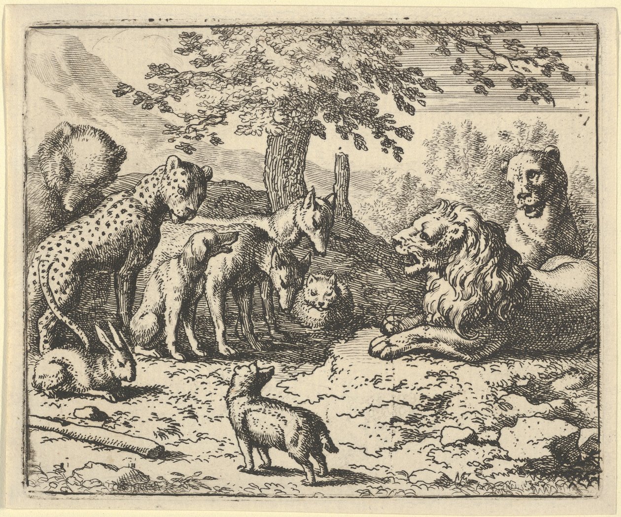 Der Löwe nimmt den Rat der anderen Tiere für Renards Bestrafung an, 1650-75 von Allart van Everdingen
