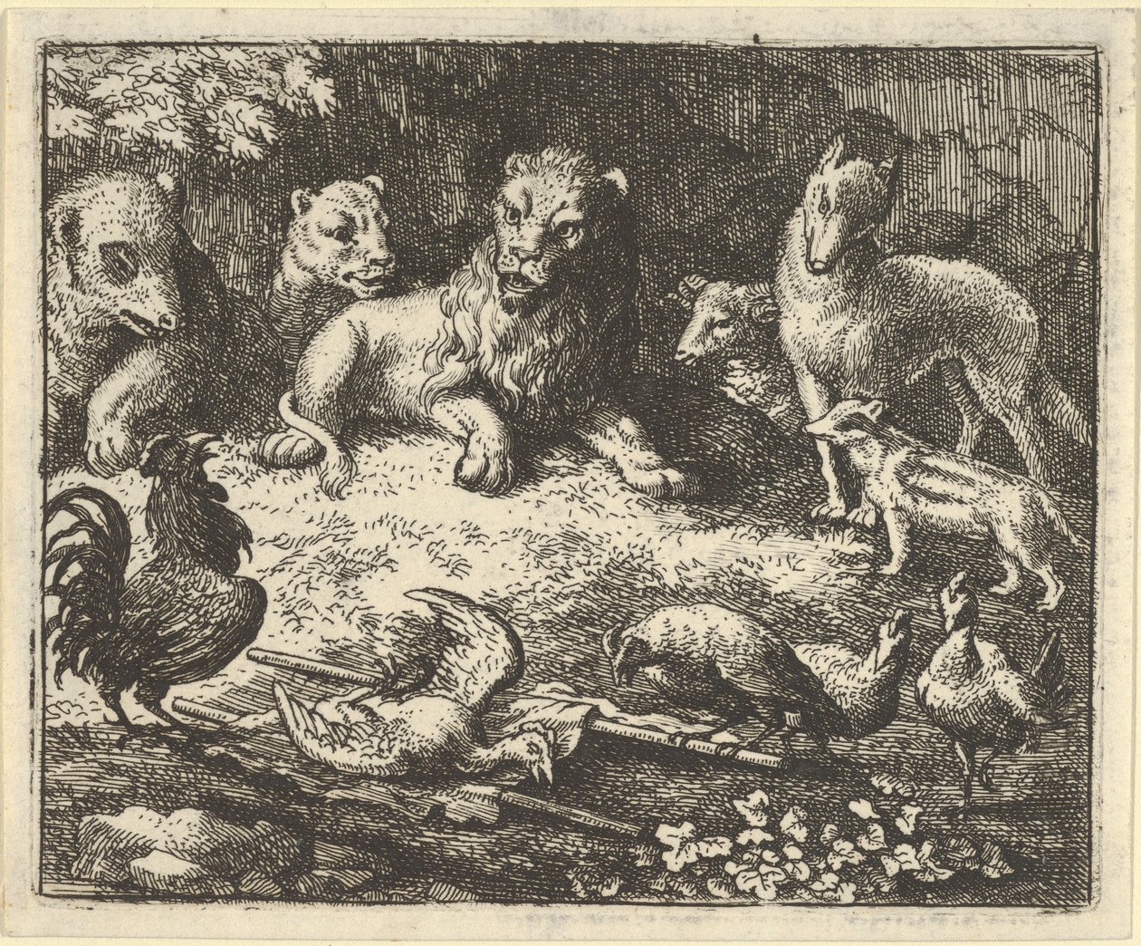 Der Hahn beschuldigt Renard des Mordes an seinem Huhn von Allart van Everdingen