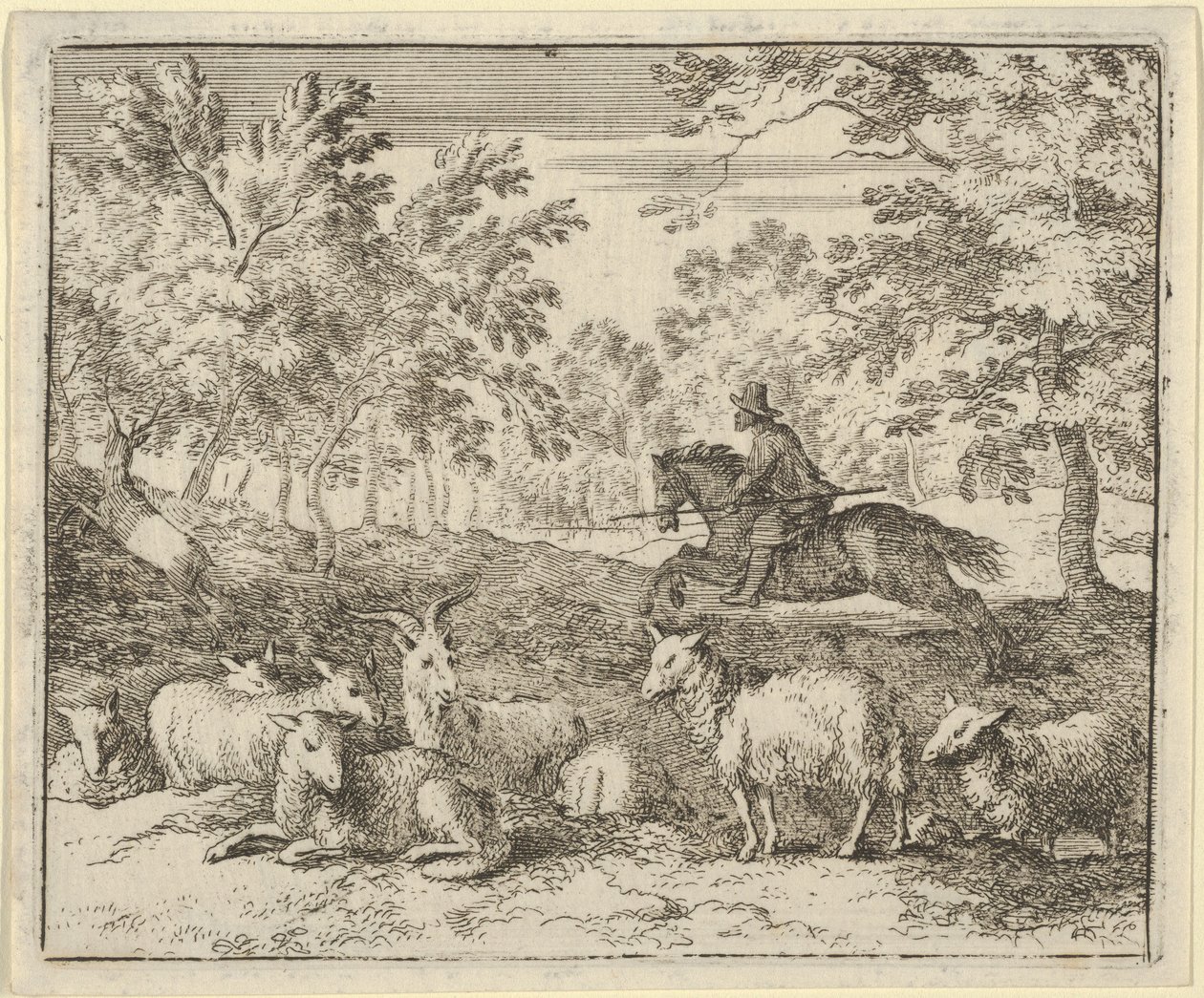 Der Hirte zu Pferd jagt den Hirsch von Allart van Everdingen