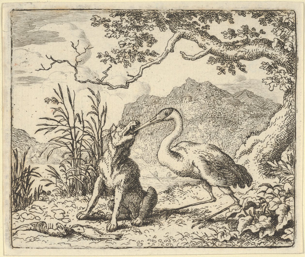 Der Storch entfernt einen Knochen aus dem Hals des Wolfs aus Hendrick van Alcmars Renard, 1650-75 von Allart van Everdingen