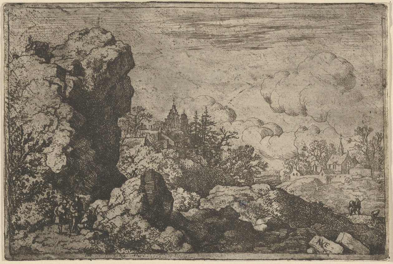Die drei Reisenden am Fuße des hohen Felsens von Allart van Everdingen