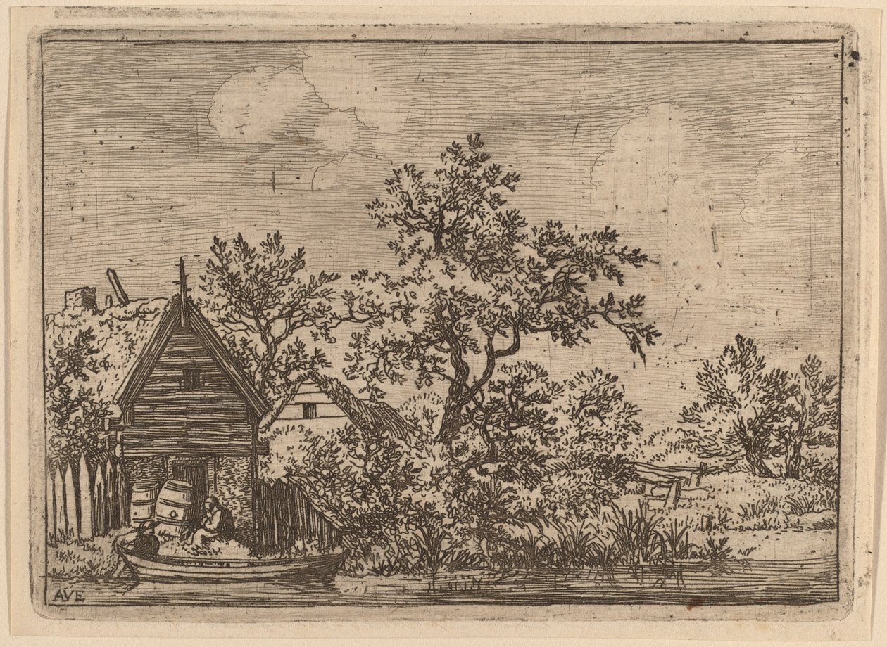 Zwei Fässer vor einem Cottage von Allart van Everdingen