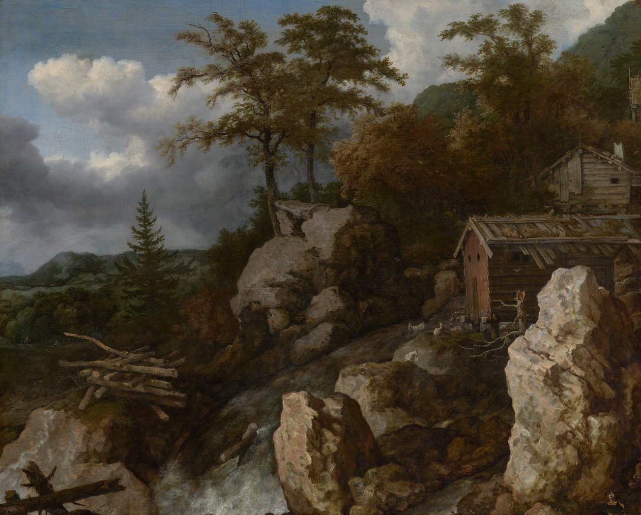 Wasserfall mit Blockhütten von Allart van Everdingen
