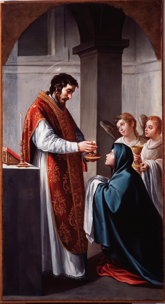 Die Jungfrau empfängt die Kommunion von Johannes dem Täufer. Gemälde von Alonso Cano (1601-1667) von Alonso Cano