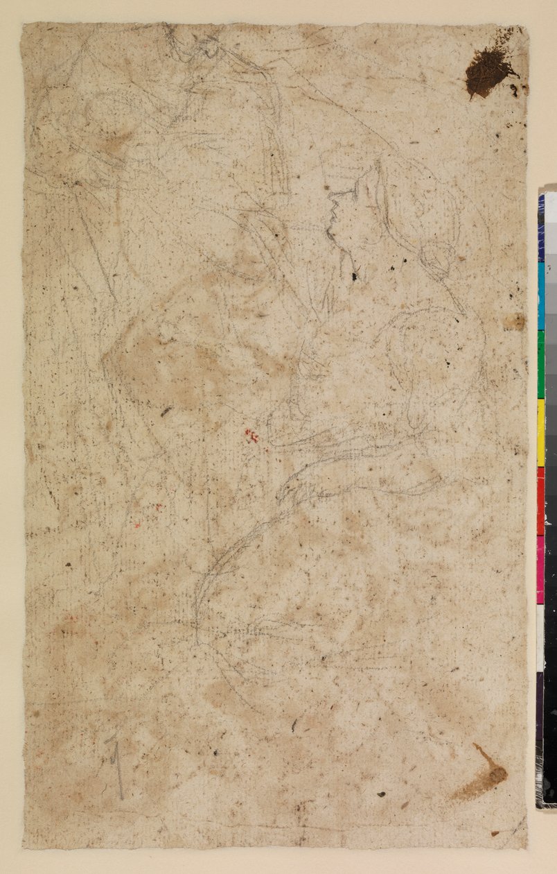 Figurenstudien mit kniender Frau im Profil, verso, 17. Jahrhundert von Alonso del Arco