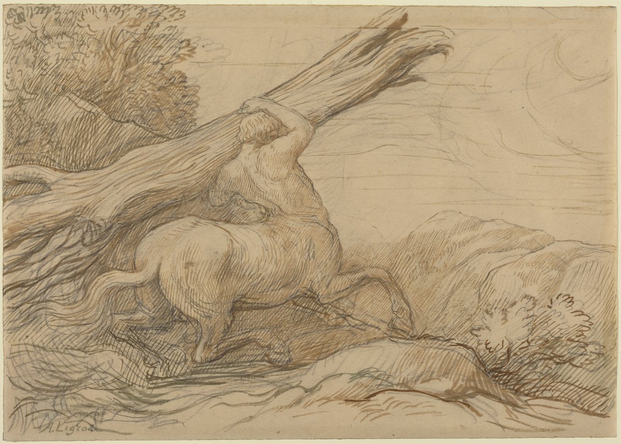 Zentaur, der einen Baumstamm trägt von Alphonse Legros