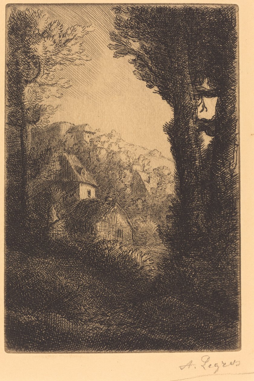 Bauernhof auf einem Hügel im Sonnenlicht von Alphonse Legros