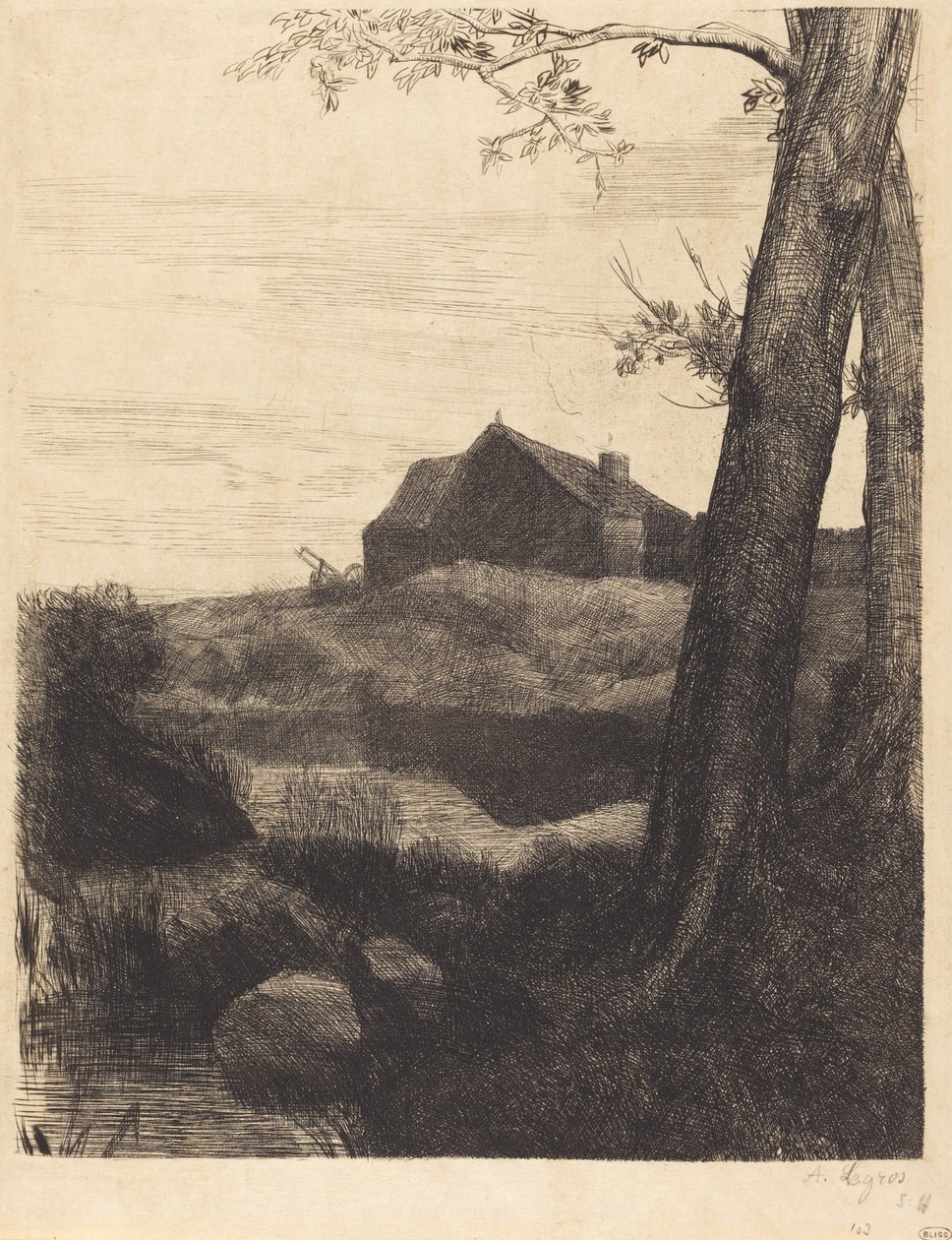 Bauernhof mit großem Baum von Alphonse Legros