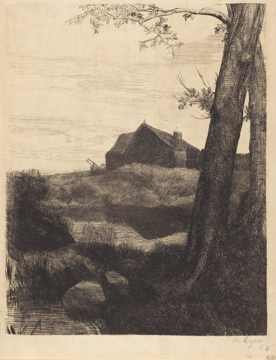 Bauernhof mit großem Baum von Alphonse Legros