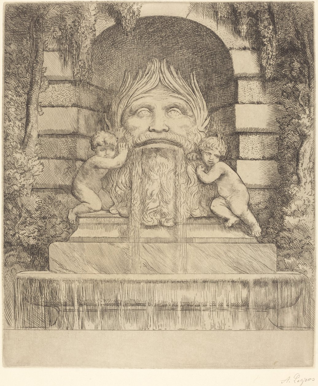 Brunnen: Groteske, Kinder und Becken von Alphonse Legros