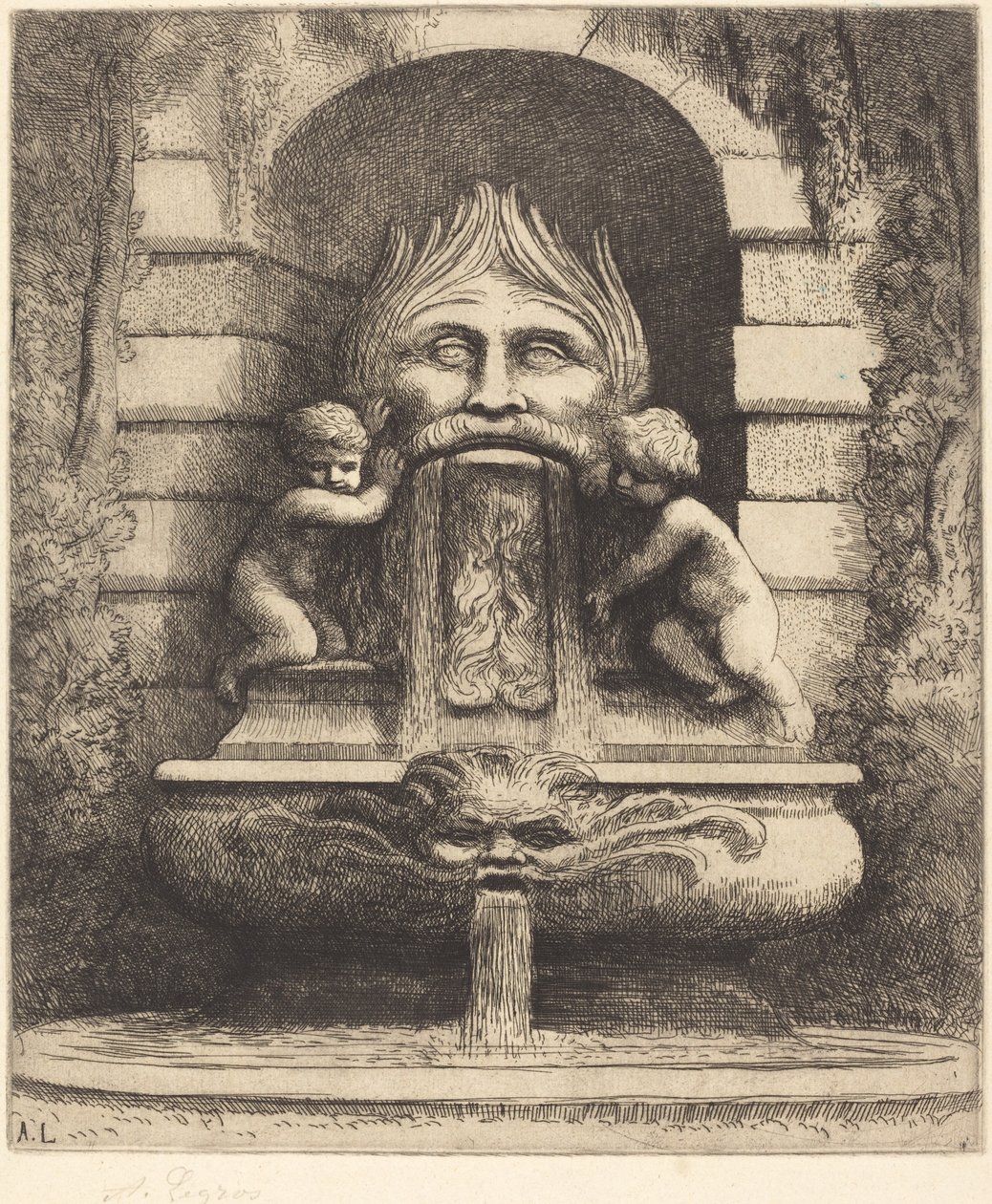 Brunnen: Groteske, Kinder und Becken von Alphonse Legros