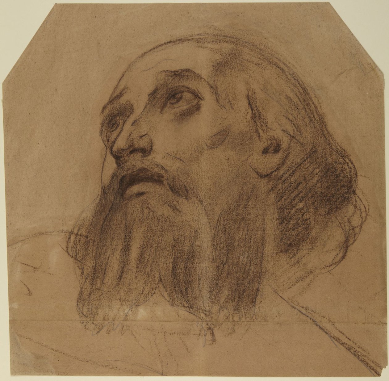Kopf eines bärtigen Heiligen, der nach oben schaut von Alphonse Legros