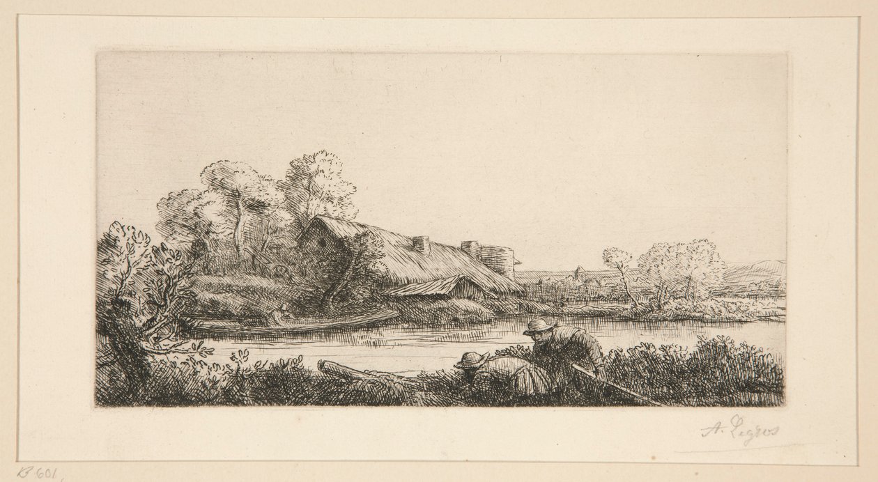 Der Bauernhof am Fluss: Abendstimmung von Alphonse Legros