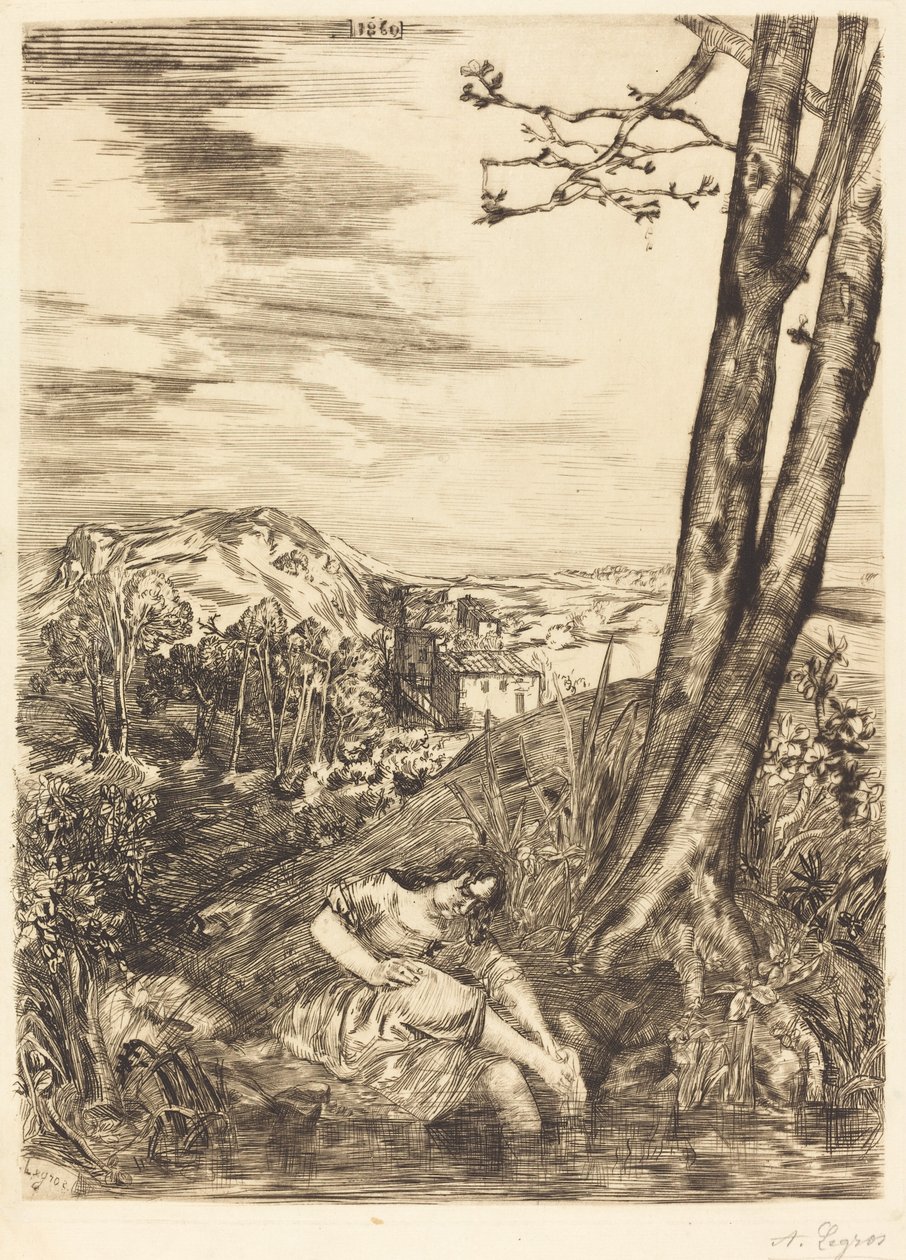 Bäuerin wäscht ihre Füße, 1860 von Alphonse Legros