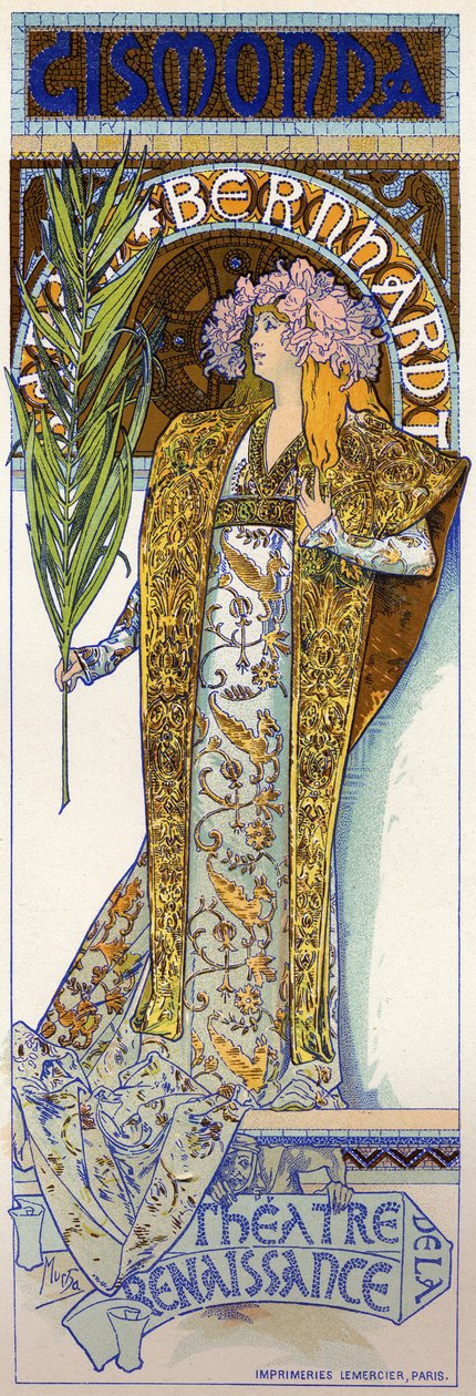 Unterhaltung. Gismonda, Stück von Victorien Sardou mit Sarah Bernhardt im Théâtre de la Renaissance, Paris. Plakat von Mucha, Frankreich von Alphonse Marie Mucha