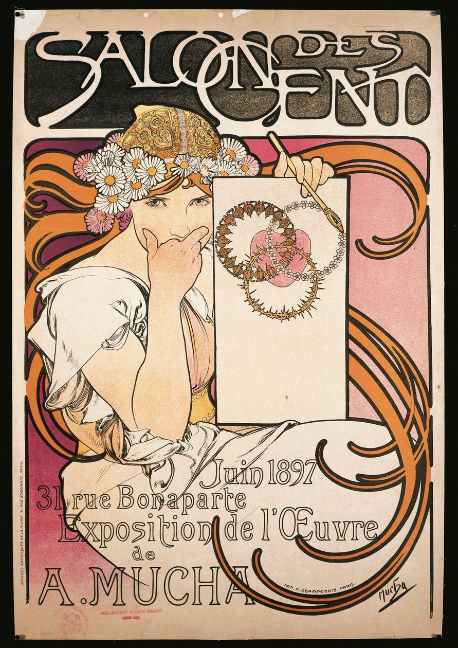 Plakat zur Ausstellung von A. Mucha im Salon des Cent von Alphonse Marie Mucha