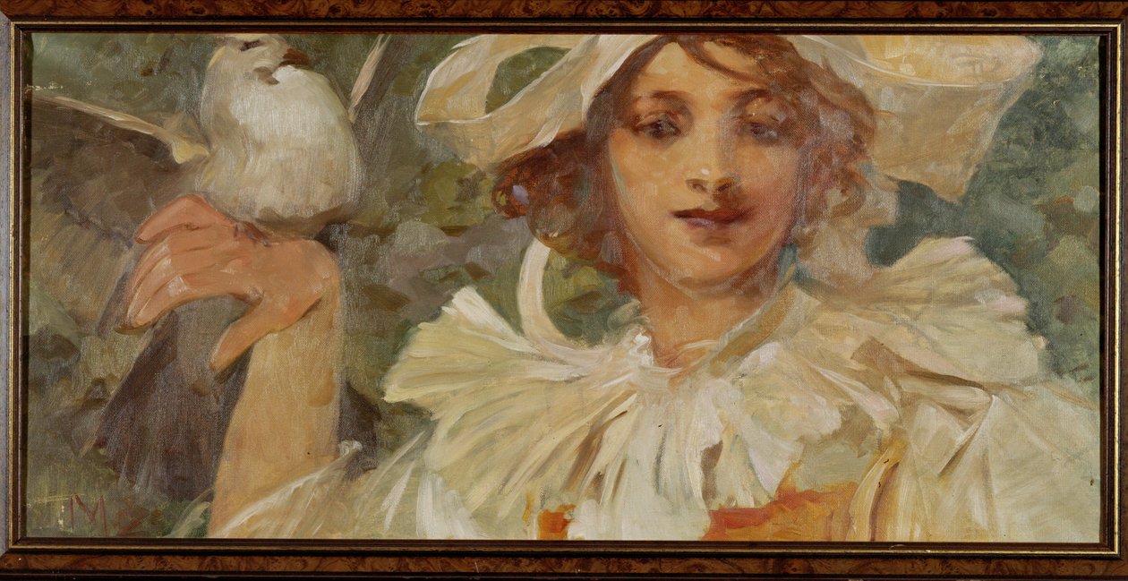 Frau mit Taube von Alphonse Marie Mucha