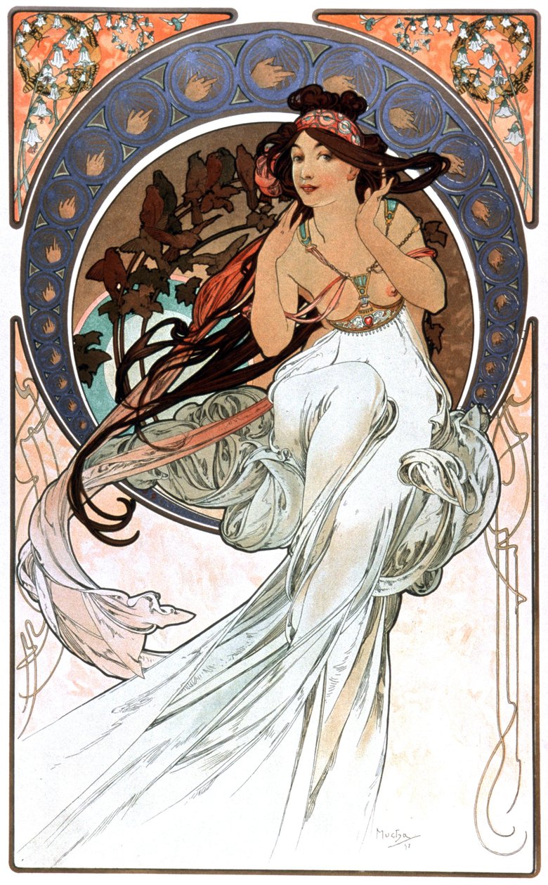 Die Allegorie der Musik, Druck 1898 von Alphonse Marie Mucha