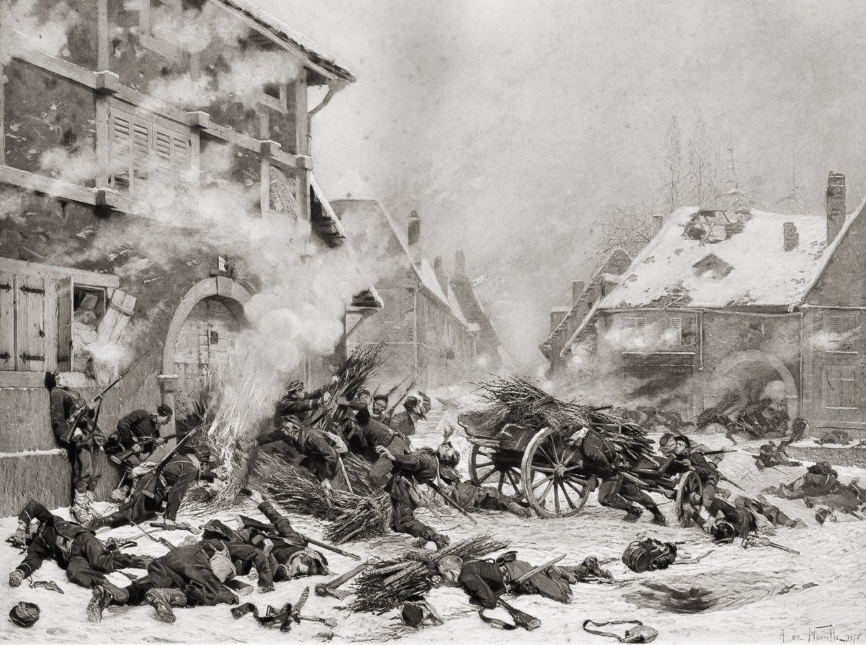 Feuerangriff auf ein verbarrikadiertes Haus, Fotogravur von Goupil und Company von Alphonse Marie de (after) Neuville