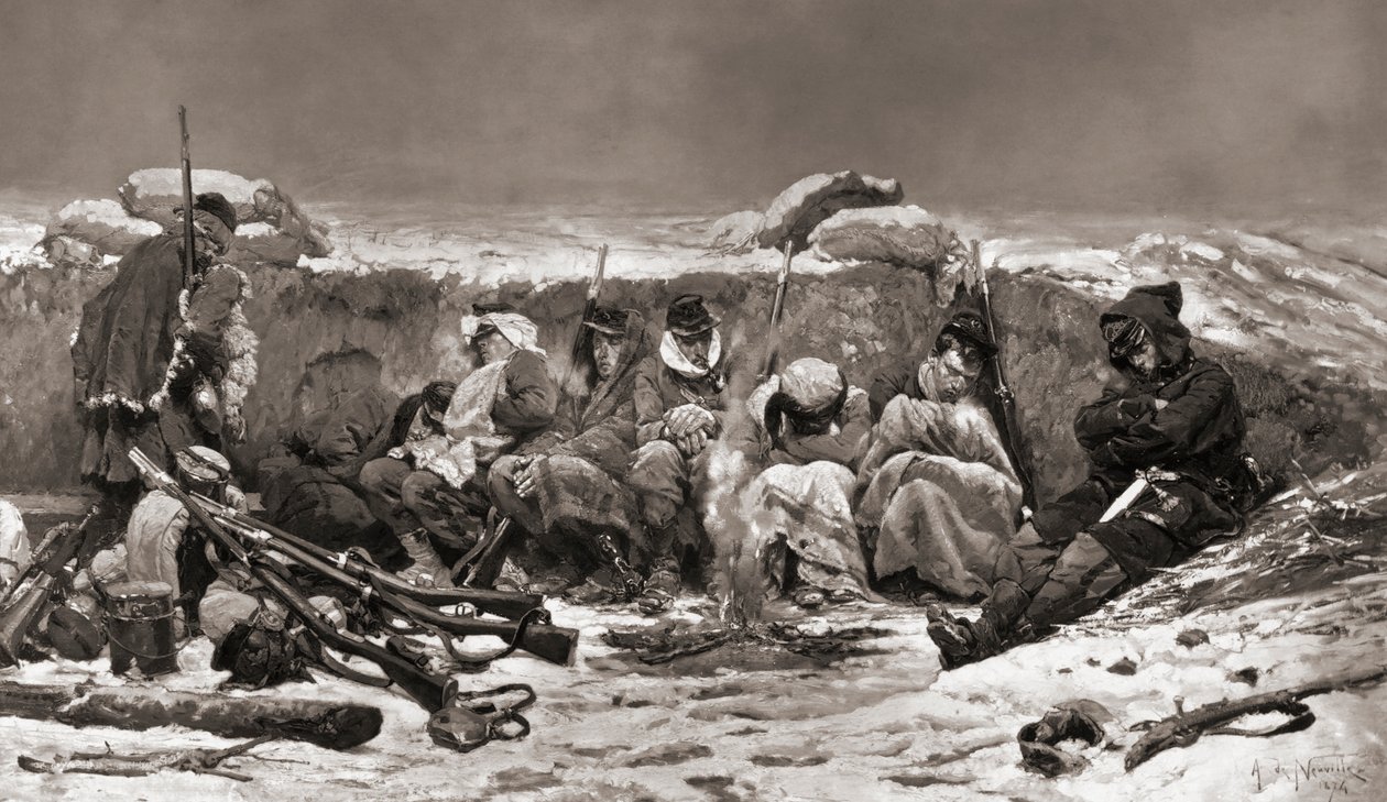 Französische Soldaten im Graben. Belagerung von Paris. Deutsch-Französischer Krieg von Alphonse Marie de (after) Neuville