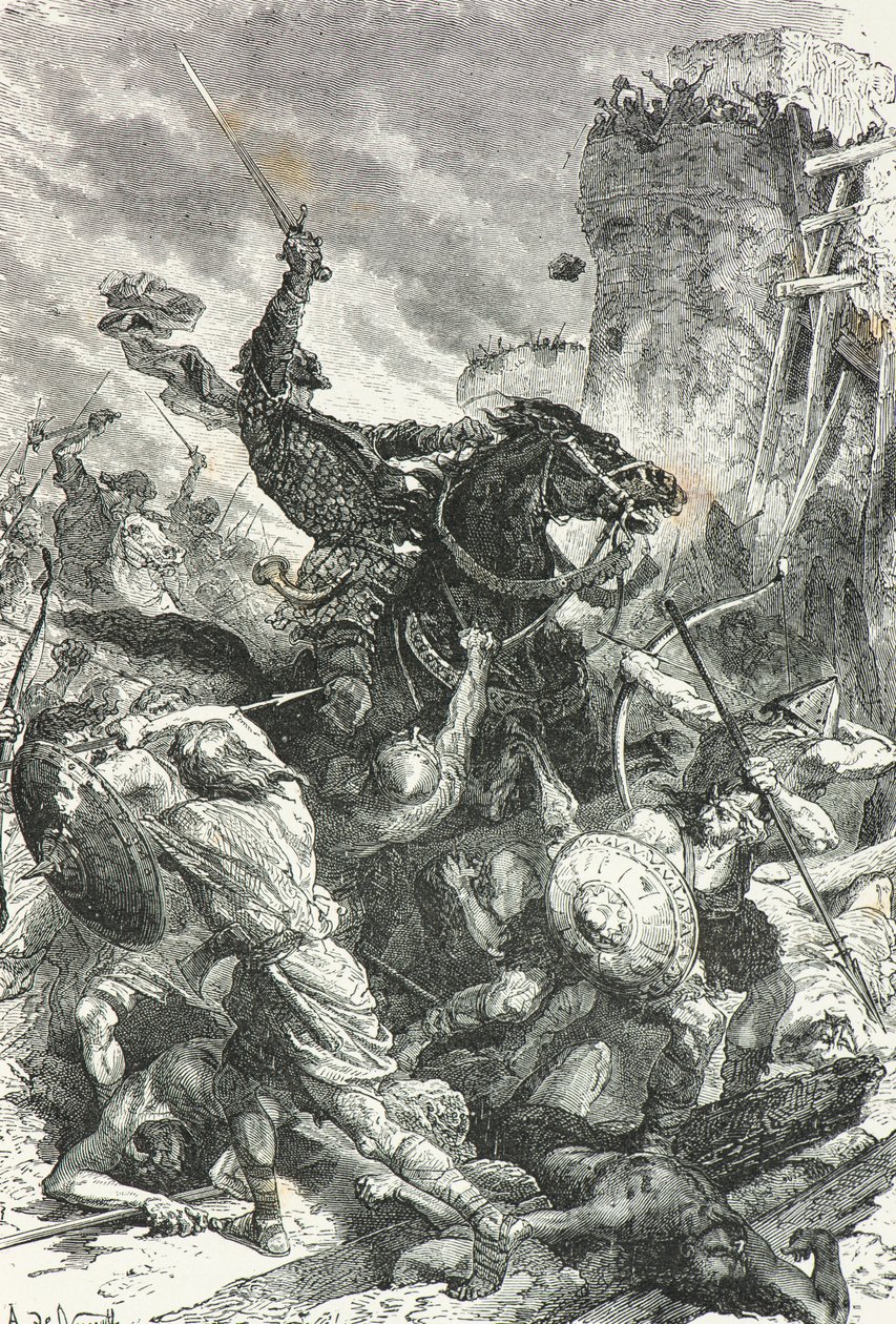 Graf Eudes verteidigt Paris gegen die Wikingerinvasion 885 (Gravur) von Alphonse Marie de Neuville
