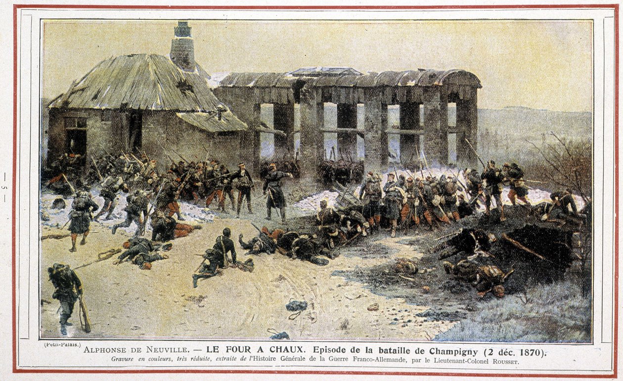 Der Kalkofen - Episode der Schlacht von Champigny (02.12.1870) von Alphonse de Neuville. Graviert von Oberstleutnant Rousset aus der „Allgemeinen Geschichte des Deutsch-Französischen Krieges“. von Alphonse Marie de Neuville