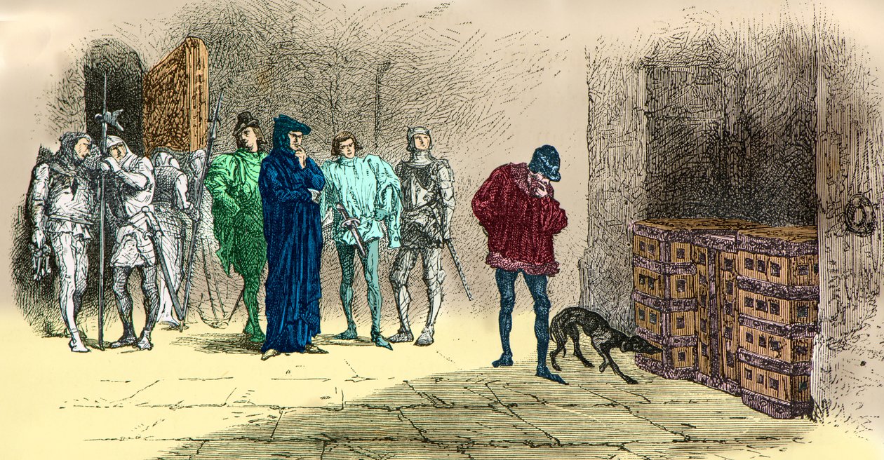 Ludwig 11 vor dem Kardinal de La Balue, Gefangener (Gravur) von Alphonse Marie de Neuville