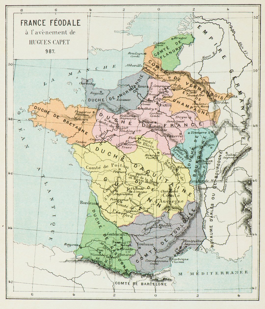Karte von Frankreich im Jahr 987 (Gravur) von Alphonse Marie de Neuville