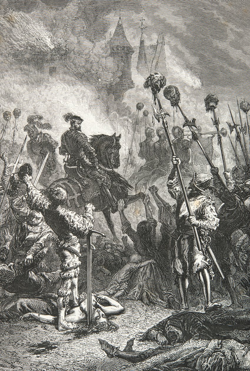 Massaker an den Waldensern im Luberon 1545 durch Antoine Escalin des Almars (Gravur) von Alphonse Marie de Neuville