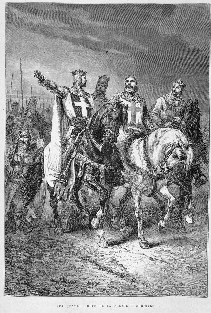 Die vier Anführer des Ersten Kreuzzugs (einschließlich Godefroi de Bouillon) - in „Die Geschichte Frankreichs“ von Guizot, Hachette von Alphonse Marie de Neuville