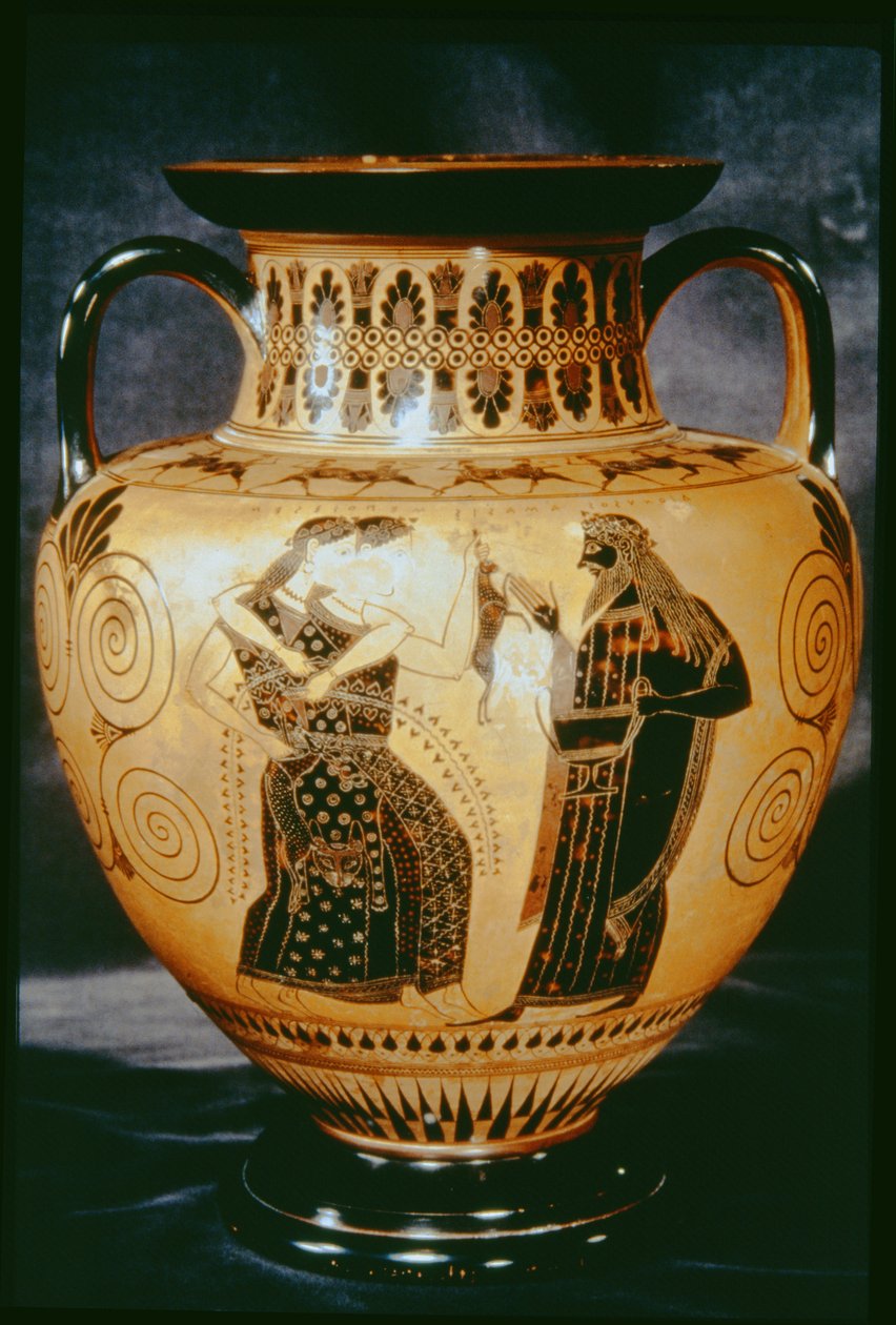 Attische schwarzfigurige Amphore mit einer dionysischen Szene, 540-530 v. Chr. von Amasis Painter