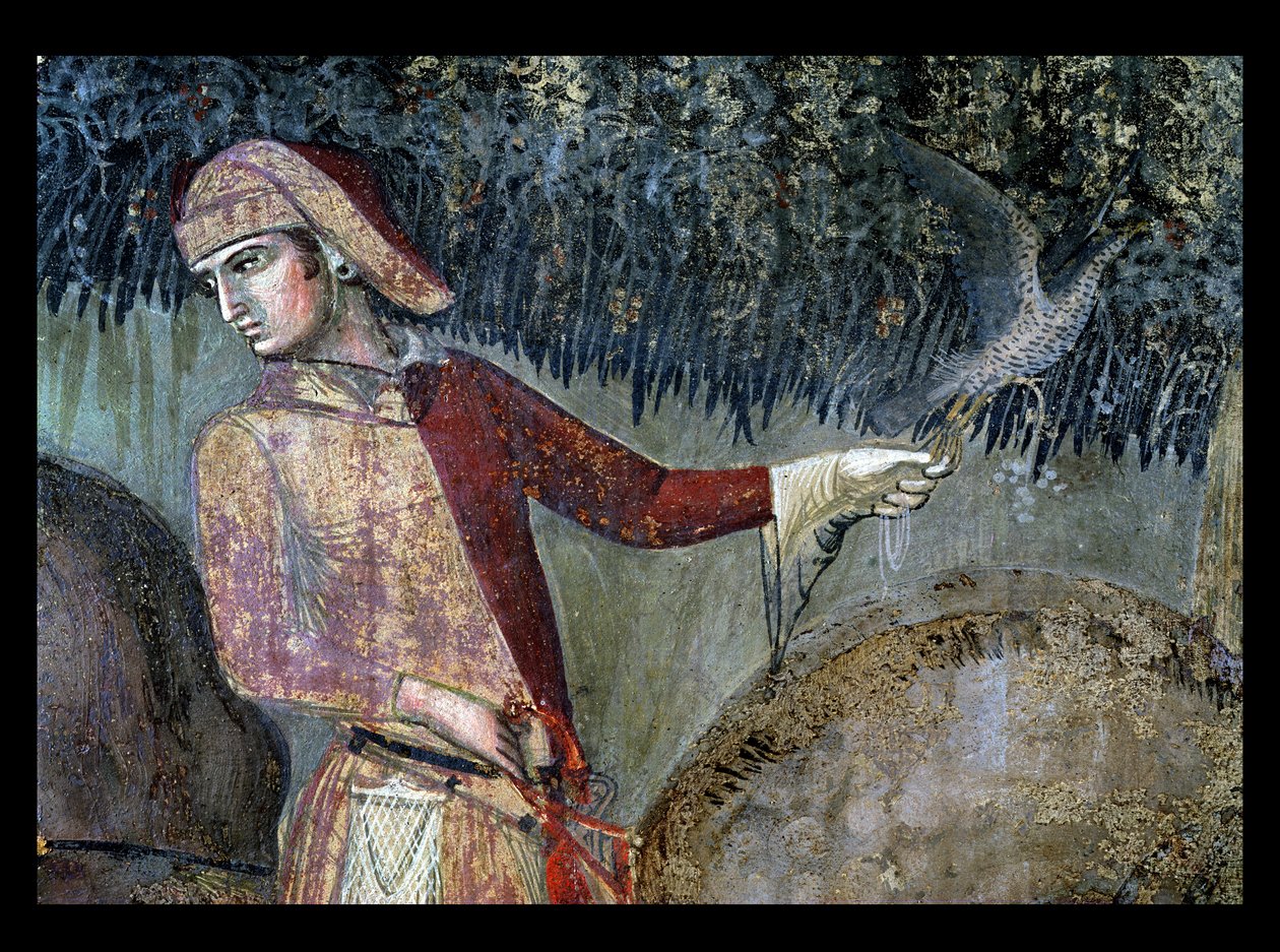 Auswirkungen der guten Regierung auf dem Land, Detail eines Falkners, 1388-40 von Ambrogio Lorenzetti