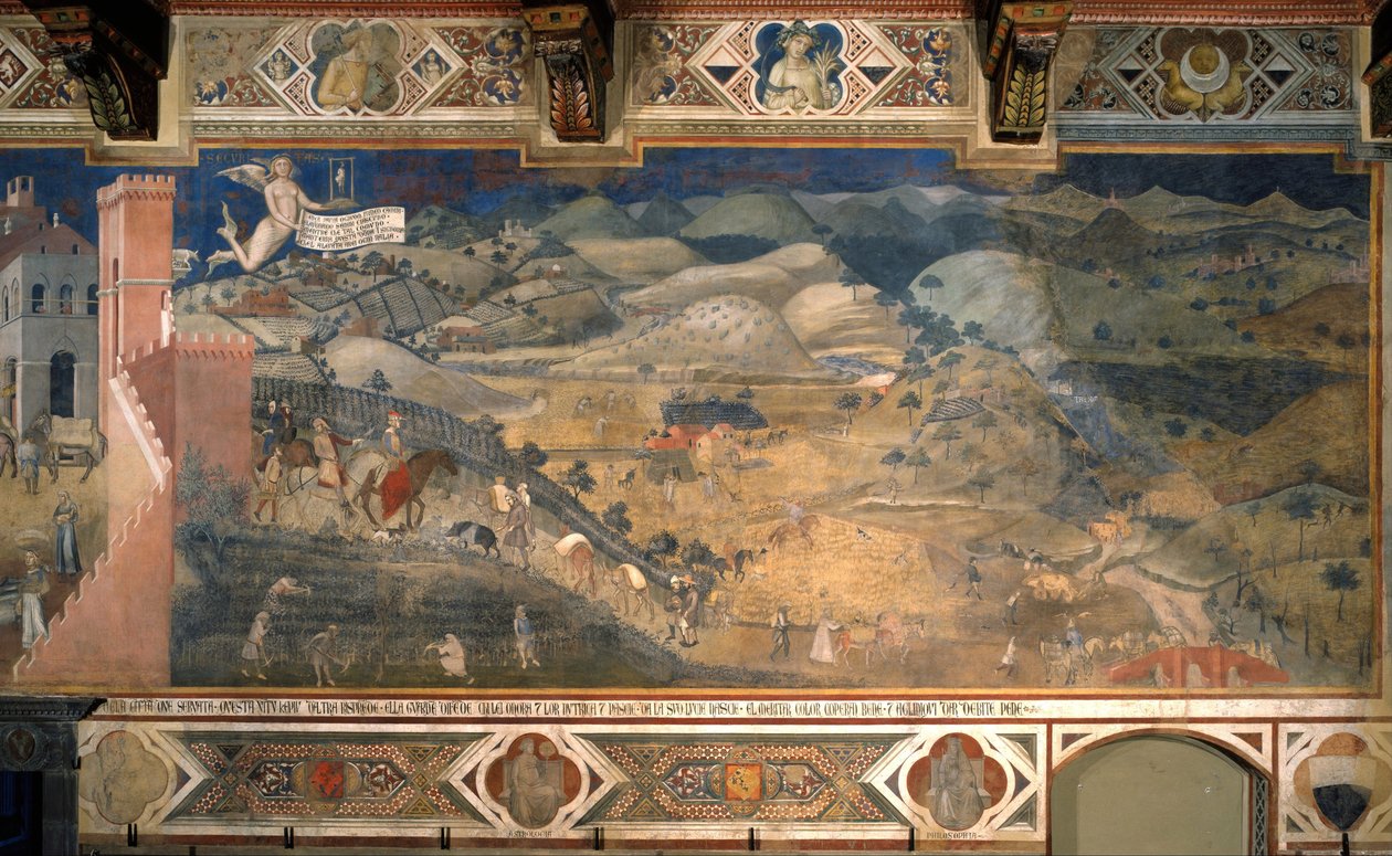 Die Effekte der guten und schlechten Regierung in der Stadt und auf dem Land. Detail der Effekte der guten Regierung auf dem Land von Ambrogio Lorenzetti