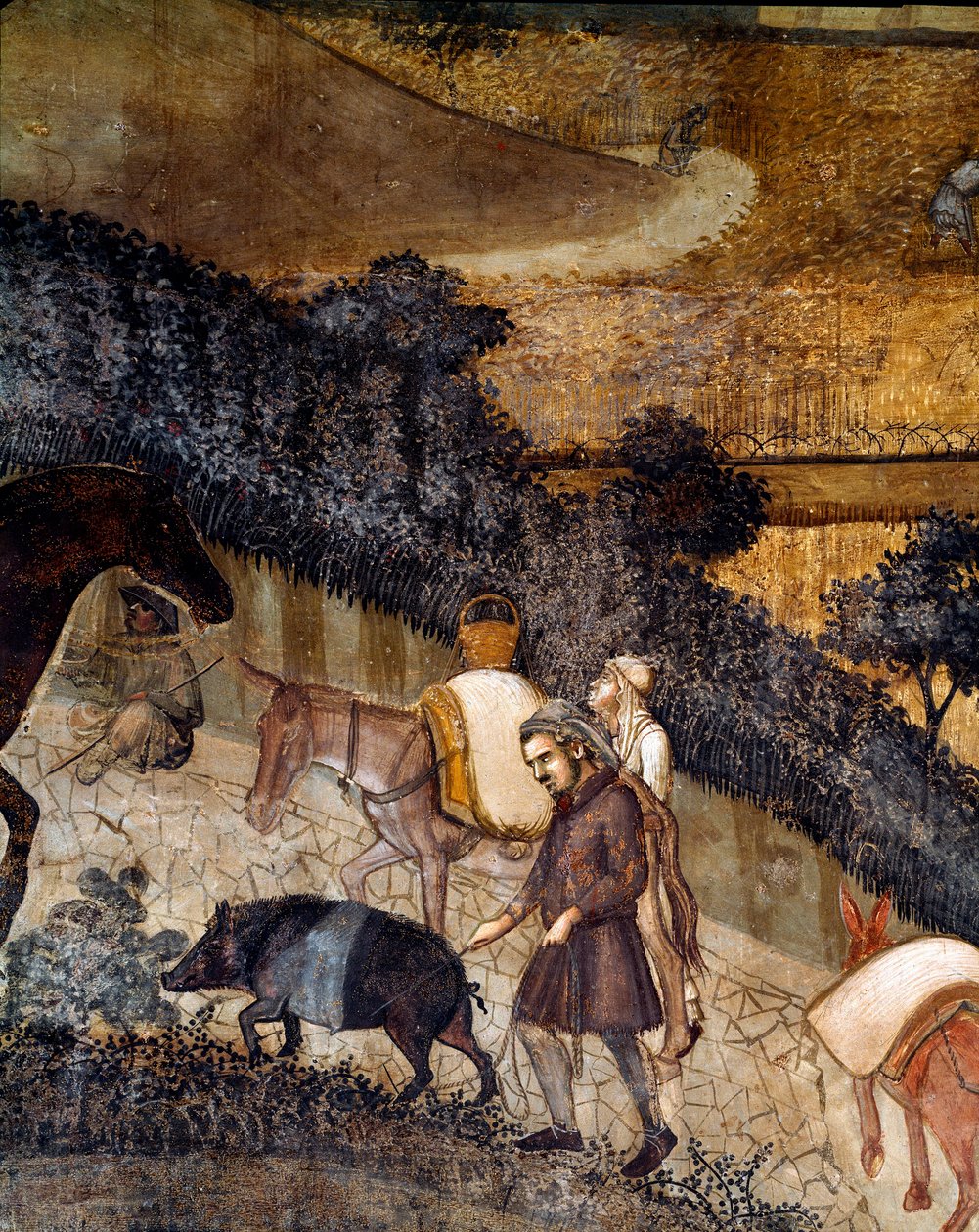 Bauern pflügen die Felder (Detail) von Ambrogio Lorenzetti