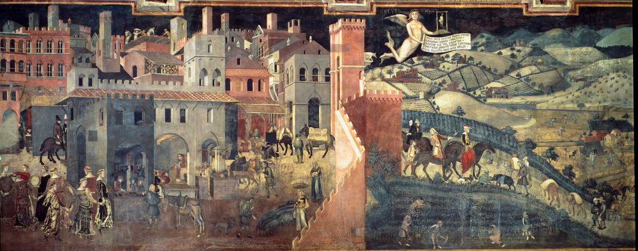 Die Auswirkungen guter und schlechter Regierung auf die Stadt und das Land (Detail) von Ambrogio Lorenzetti