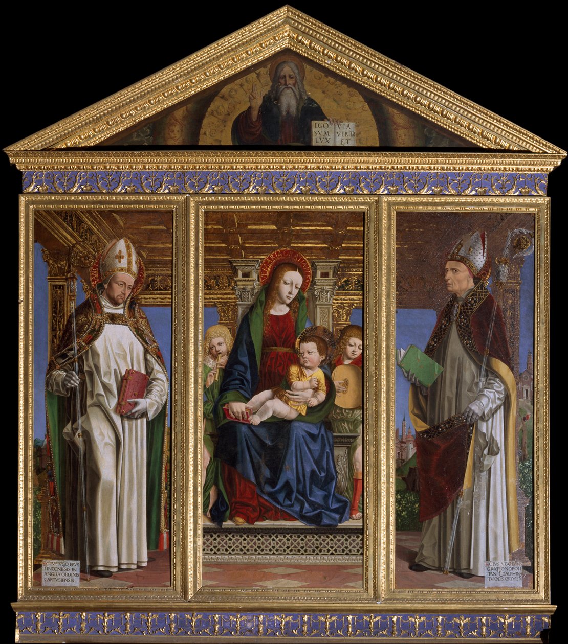 Jungfrau und Kind mit den Heiligen Hugh von Avalon und Hugh von Grenoble (Gemälde von Ambrogio da Fossano) von Ambrogio da Fossano (c.1460 1523)