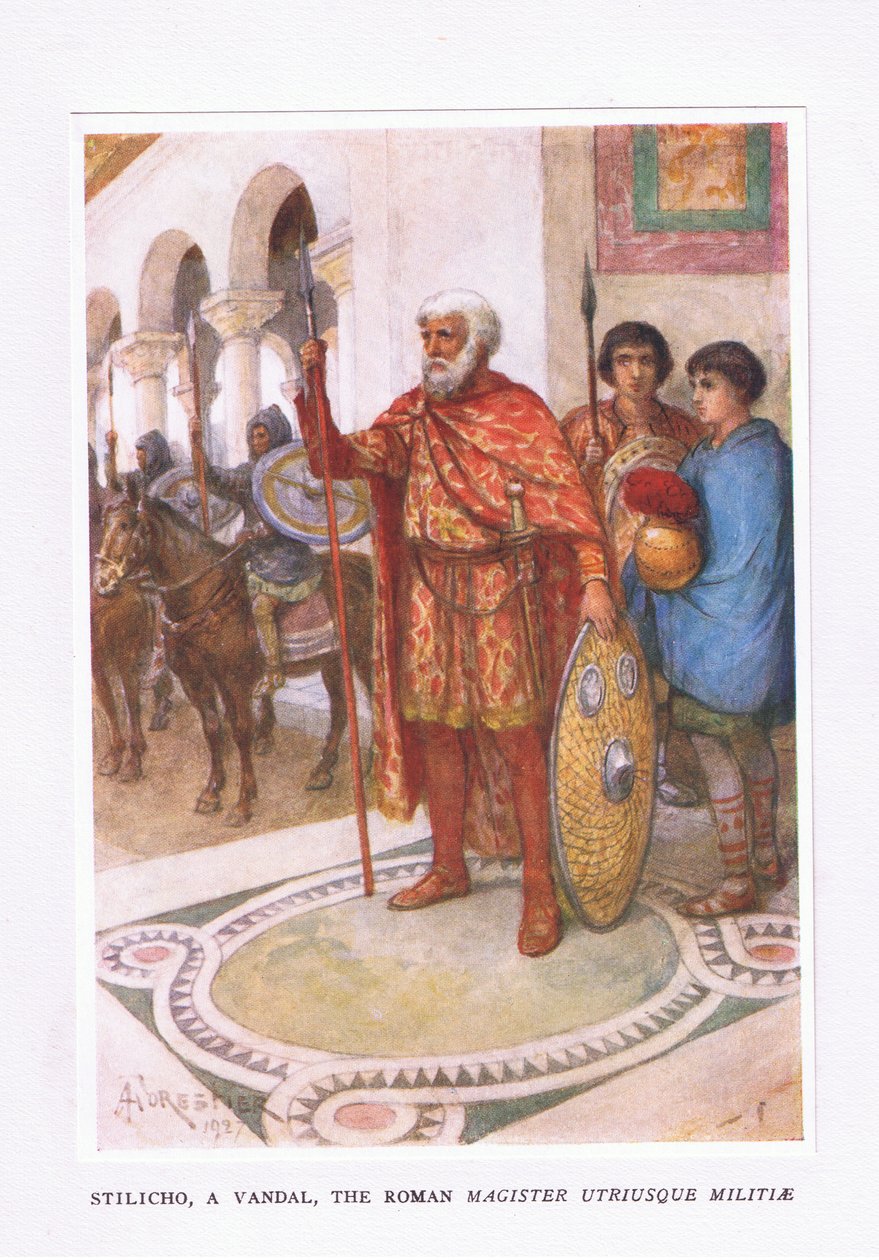 Stiliko, ein Vandale, Der römische Magister Utriusque Militae, Illustration aus Der römische Soldat, 1928 von Amedee Forestier