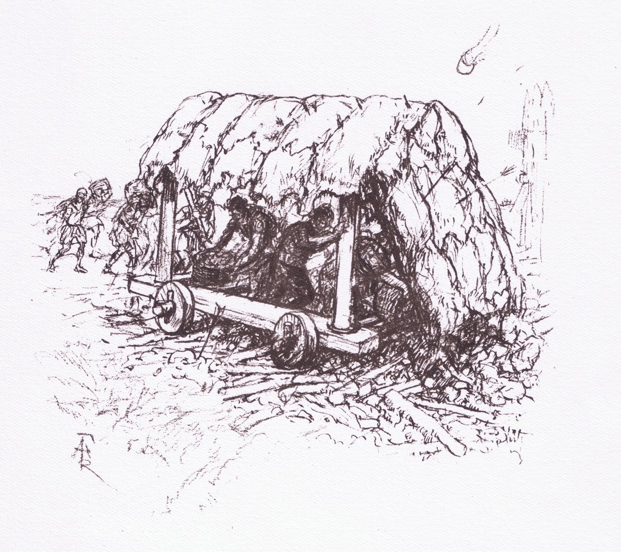 Die Schildkröte, eine Feldmaschine, Illustration aus Der römische Soldat, 1928 von Amedee Forestier
