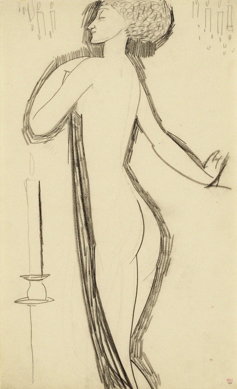 Stehender weiblicher Akt im Profil mit brennender Kerze von Amedeo Modigliani