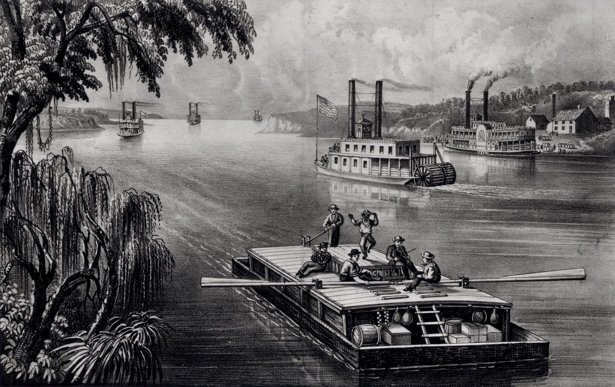 Den Fluss hinunter, veröffentlicht von Currier und Ives, 1870 von American School