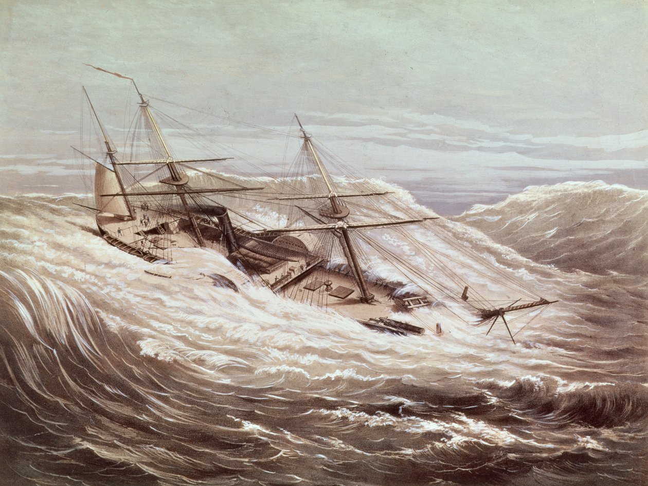 Die Mississippi-Dampffregatte in einem Taifun, graviert von Currier und Ives, 1854 von American School