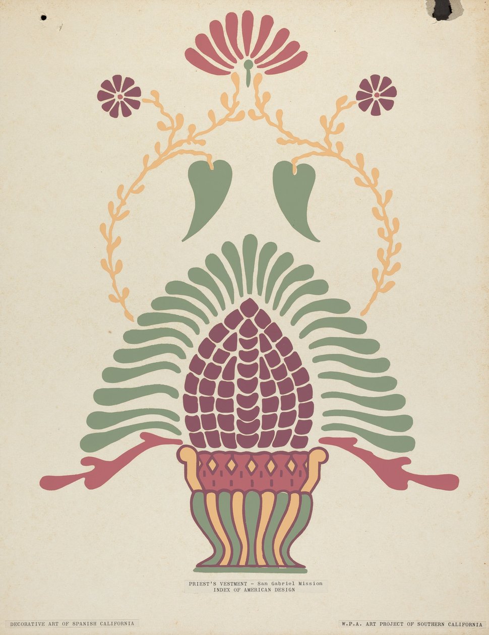 San Gabriel Mission Priestergewand aus dem Portfolio "Dekorative Kunst des spanischen Kaliforniens" von American 20th Century