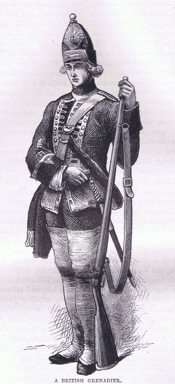 Ein britischer Grenadier, Illustration aus Cassells Geschichte der Vereinigten Staaten, veröffentlicht von Cassell, Petter & Galpin, ca. 1900 (Lithografie) von American English school